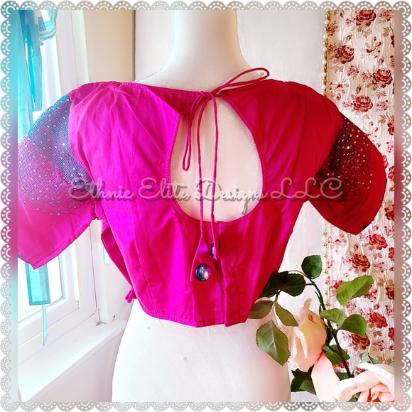 New Pink Blue handmade Embroidered silk cotton blouse - Picture 7 of 8